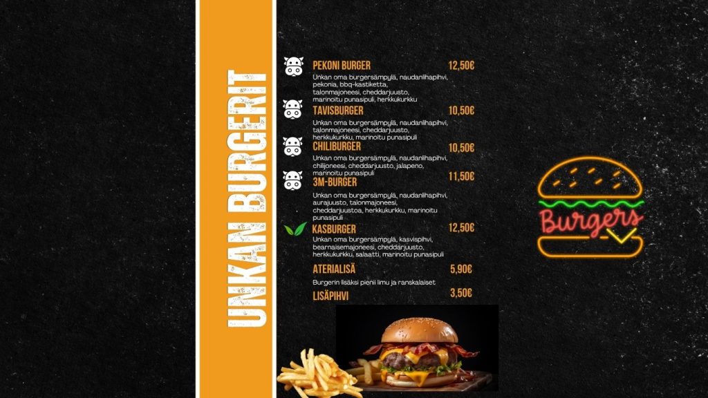 Unkanbaarin burger menu